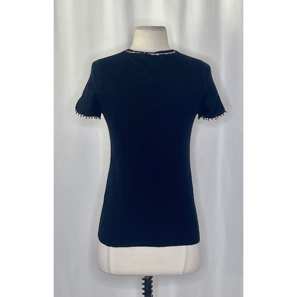 ELIE TAHARI Black Merino Wool Beaded Studded Short Sleeve Sweater Knitwear Small - Picture 7 of 11